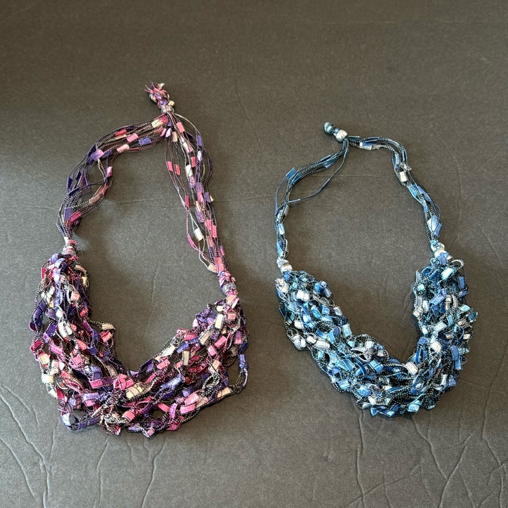 2 Crocheted Ladder Yarn Necklaces